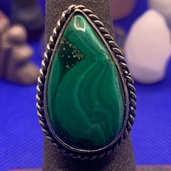 Comfort Curl ADJUSTABLE Genuine Fab Green Malachite Ring! .925 Sterling Overlay - Picture 4 of 16
